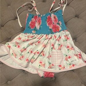Floral Kids Swim Dress - Blue and Pink